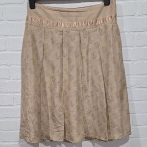 Beige Floral A-Line 100% Silk Skirt with Satin Trim